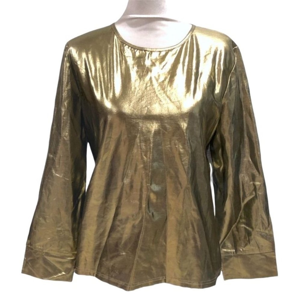The Lines in Between Gold Metallic Gray Long Sleeve Top XL Cotton Womens Shirt